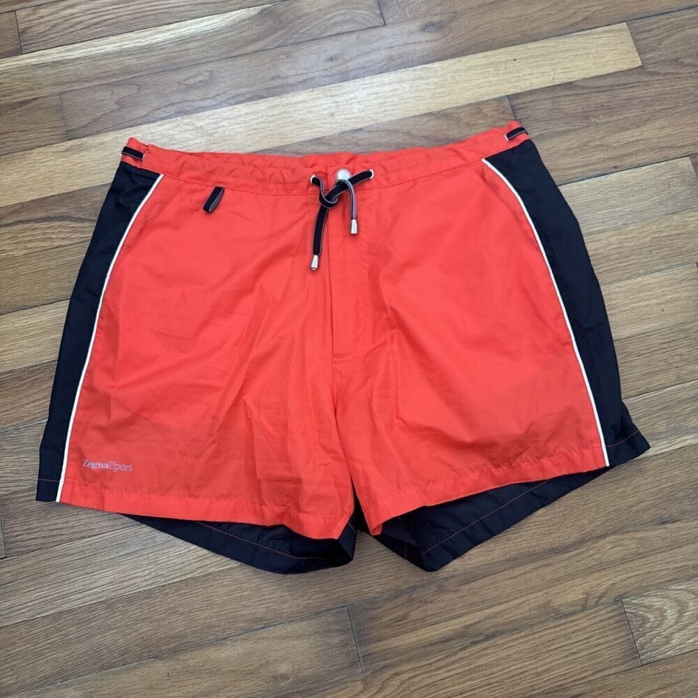 Zegna Sport Men's Swim Trunks Shorts Orange Black Fold Away Concep Size L